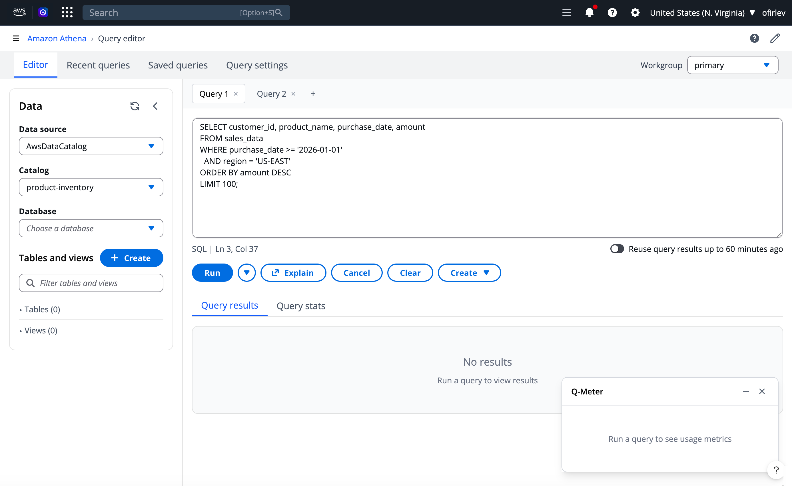 Athena usage widget mockup variation 1