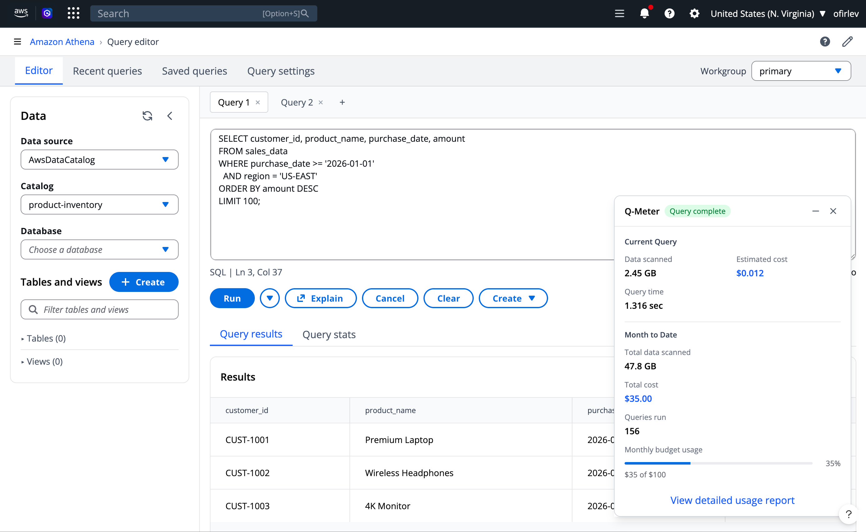 Athena usage widget mockup variation 2
