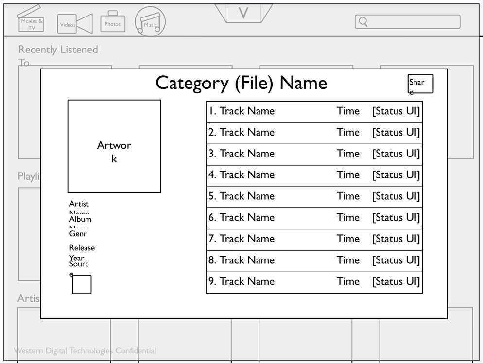 Tablet wireframe: music album list