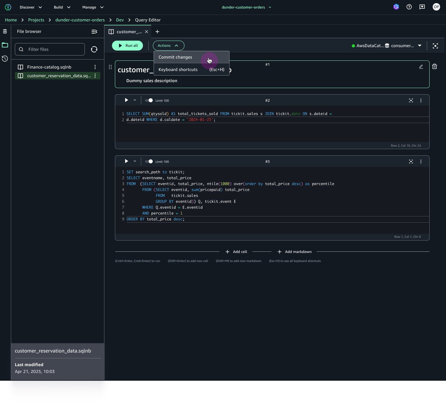 Data analyst commits Query Editor code change in Dev stage