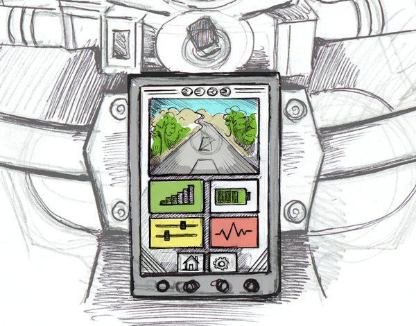 Storyboard frame 4: Phone mounted on handlebar showing app home screen